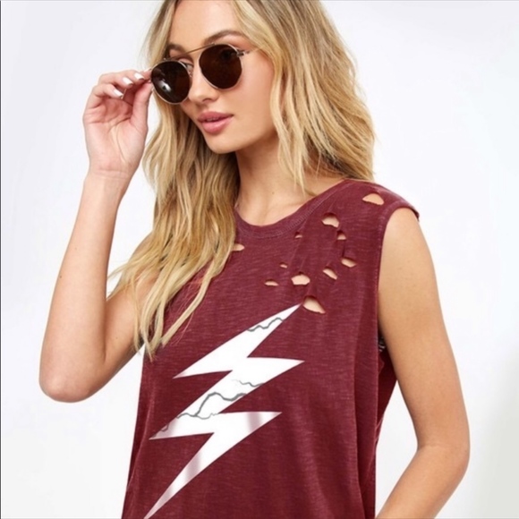 Distressed Lightning Bolt Sleeveless Tank Top - Picture 2 of 4